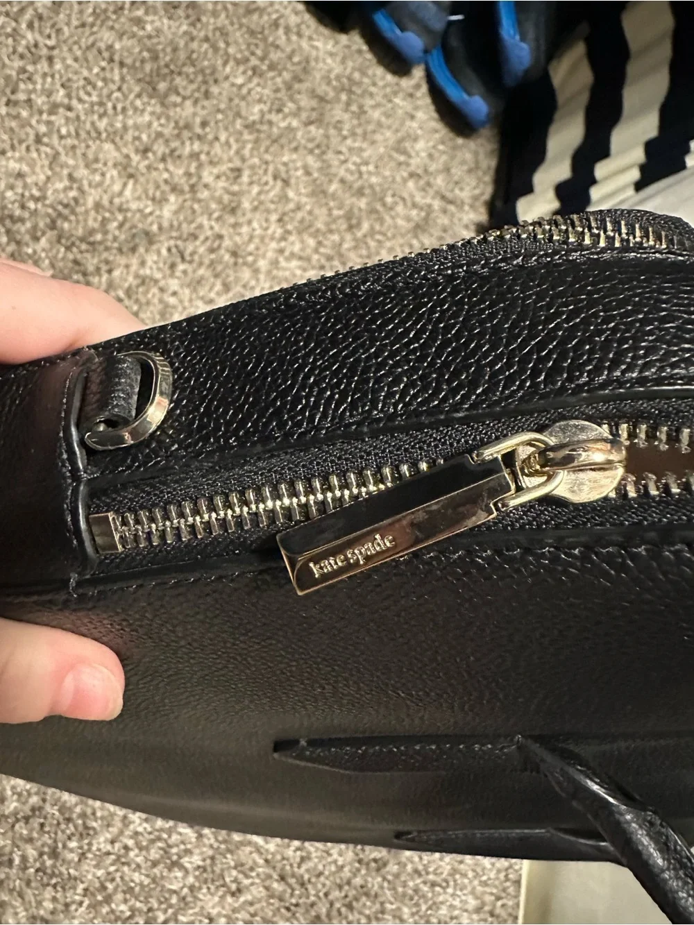 kate spade Black and Cream Pebbled Leather Laptop Tote